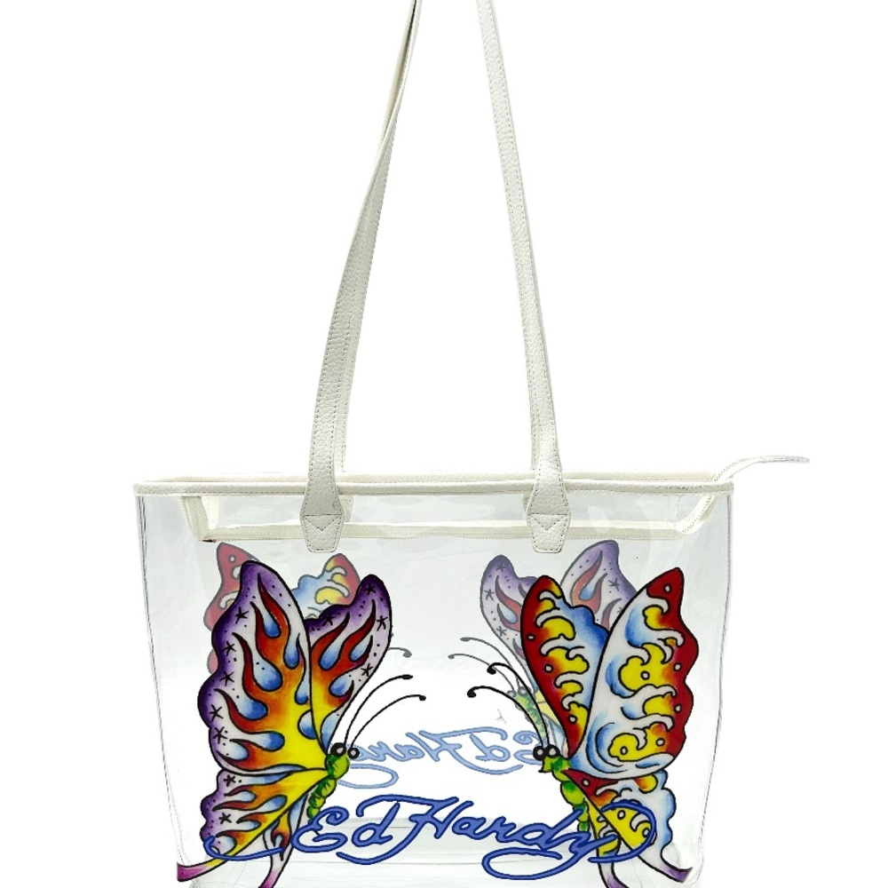 Ed Hardy Purple Butterfly PVC Artistic Tote Bag